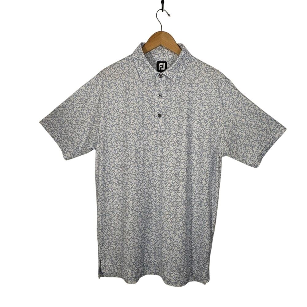 FootJoy ProDry Blue Micro Floral Print Golf Polo Shirt M
